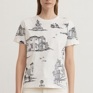 Maje White Tee with Black Scenic Graphics